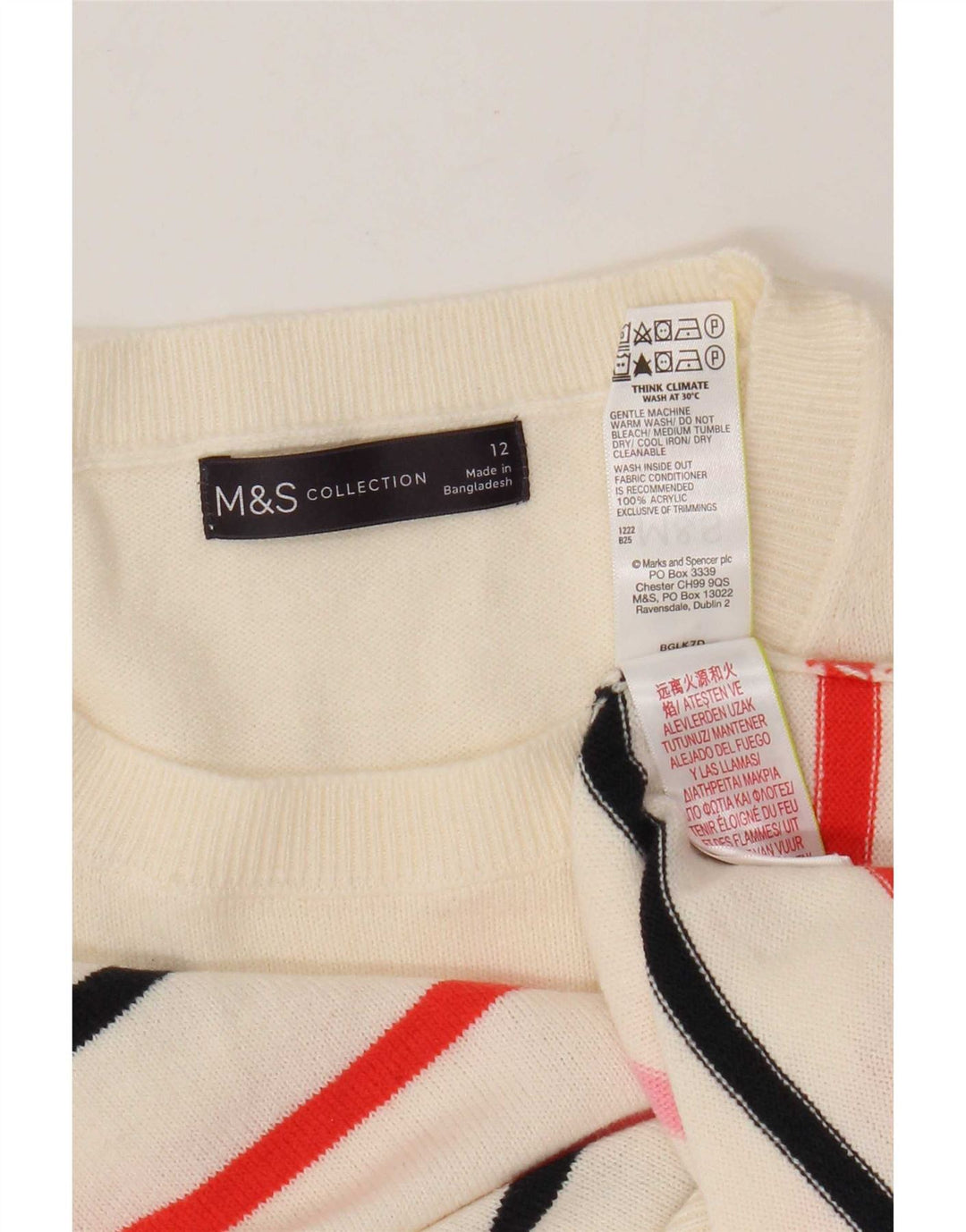Pulover pentru femei Marks & Spencer cu decolteu rotund cu dungi albe medii UK 12