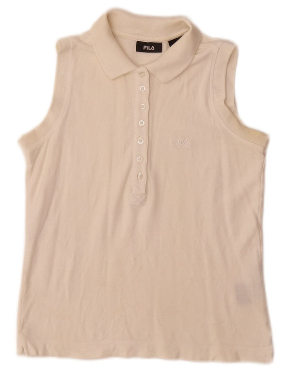 Tricou polo fără mâneci Fila pentru femei UK 12, bumbac alb mediu