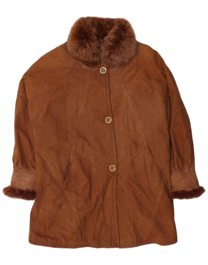 VINTAGE Womens Oversized Suede Overcoat EU 46 XL Brown