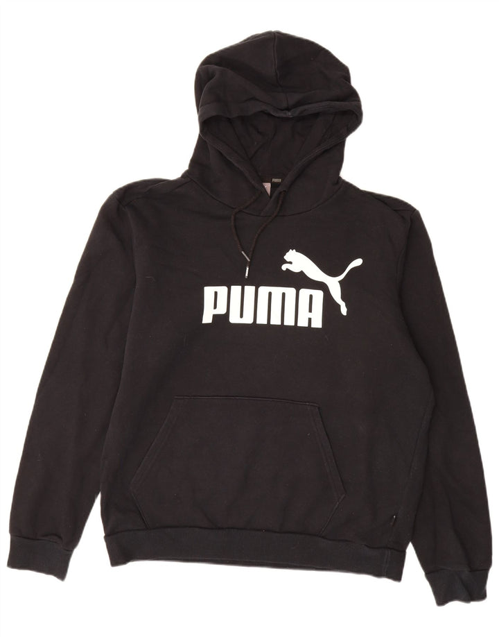 Pulover PUMA pentru bărbați cu glugă grafică, bumbac mediu negru