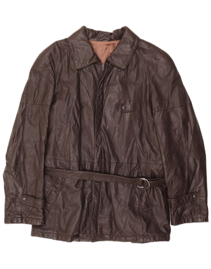 Jachetă de piele pentru bărbați VINTAGE IT 54 2XL din piele maro
