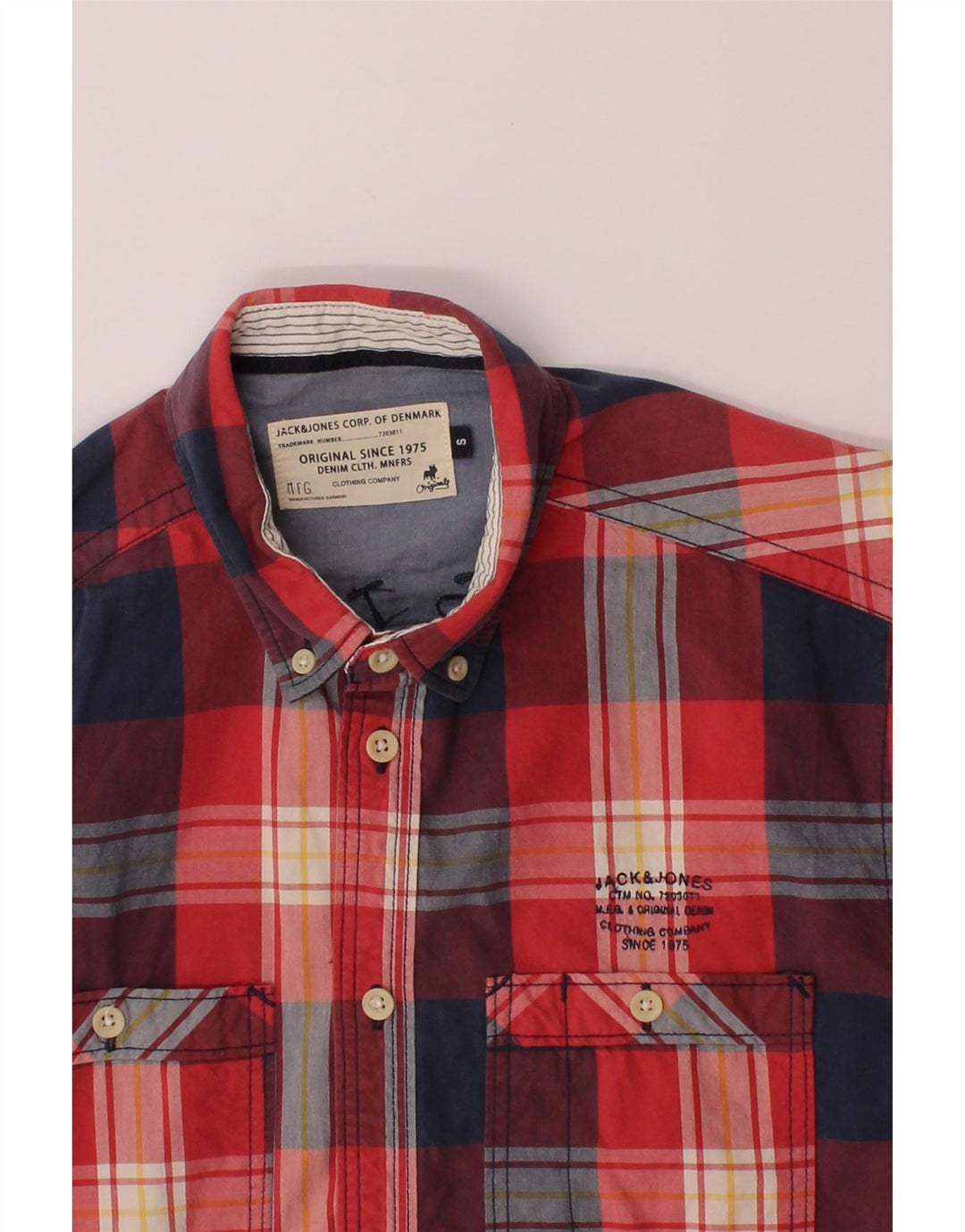 JACK & JONES Mens Shirt Small Red Check Cotton Vintage Jack & Jones and Second-Hand Jack & Jones from Messina Hembry 
