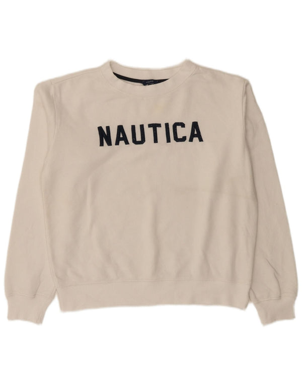 Pulover supradimensionat cu grafic pentru femei Nautica UK 10 Bumbac alb mic