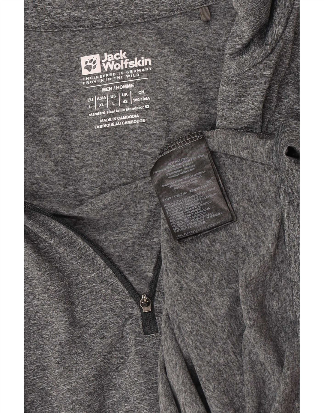 Jack Wolfskin pentru bărbați, cu fermoar, cu pulover, trening Top UK 42, mare, gri