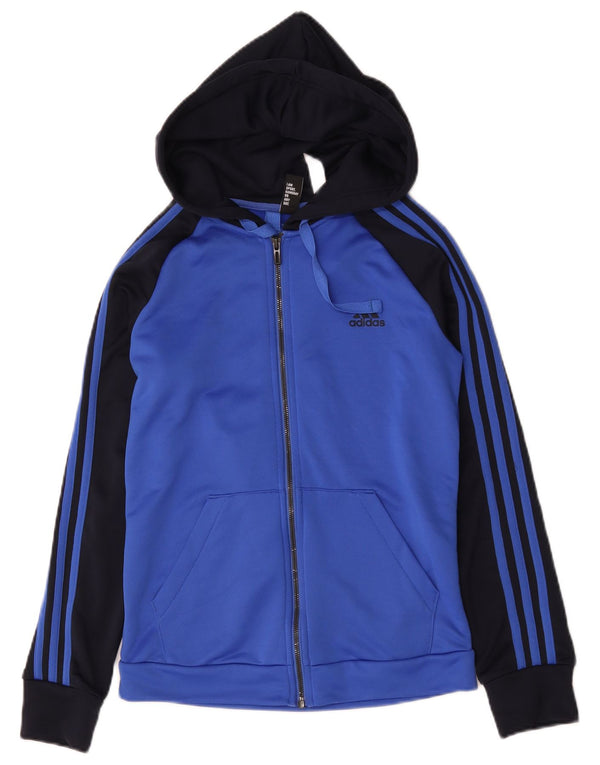 Pulover cu capota cu fermoar Adidas pentru femei Marea Britanie 12/14, albastru mediu, poliester bloc de culoare