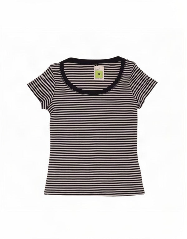Tricou pentru femei Marks & Spencer Top UK 12 Medium bleumarin, bumbac cu dungi