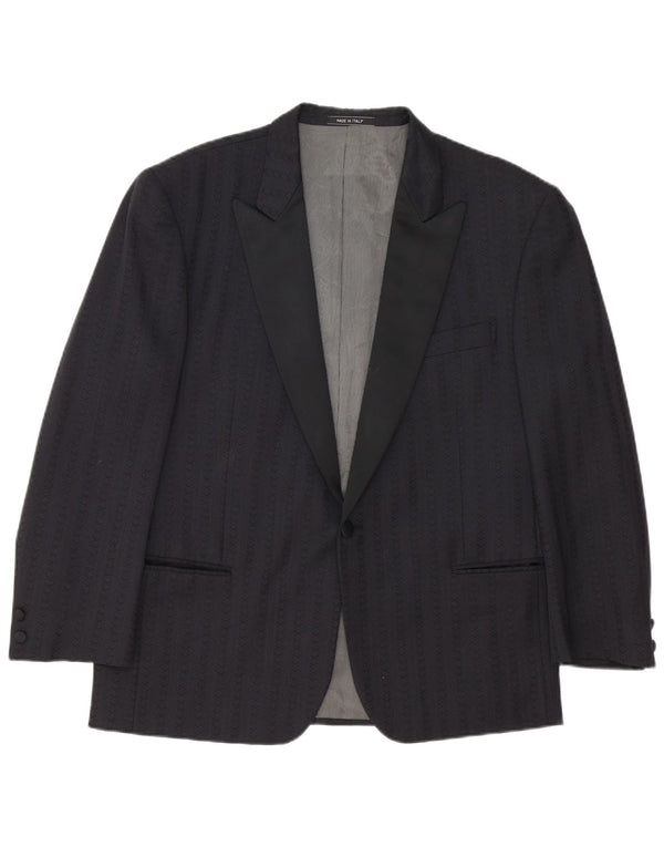 Blazer Vintage pentru bărbați cu 1 nasture IT 54 2XL Lână virgină cu dungi albastru bleumarin