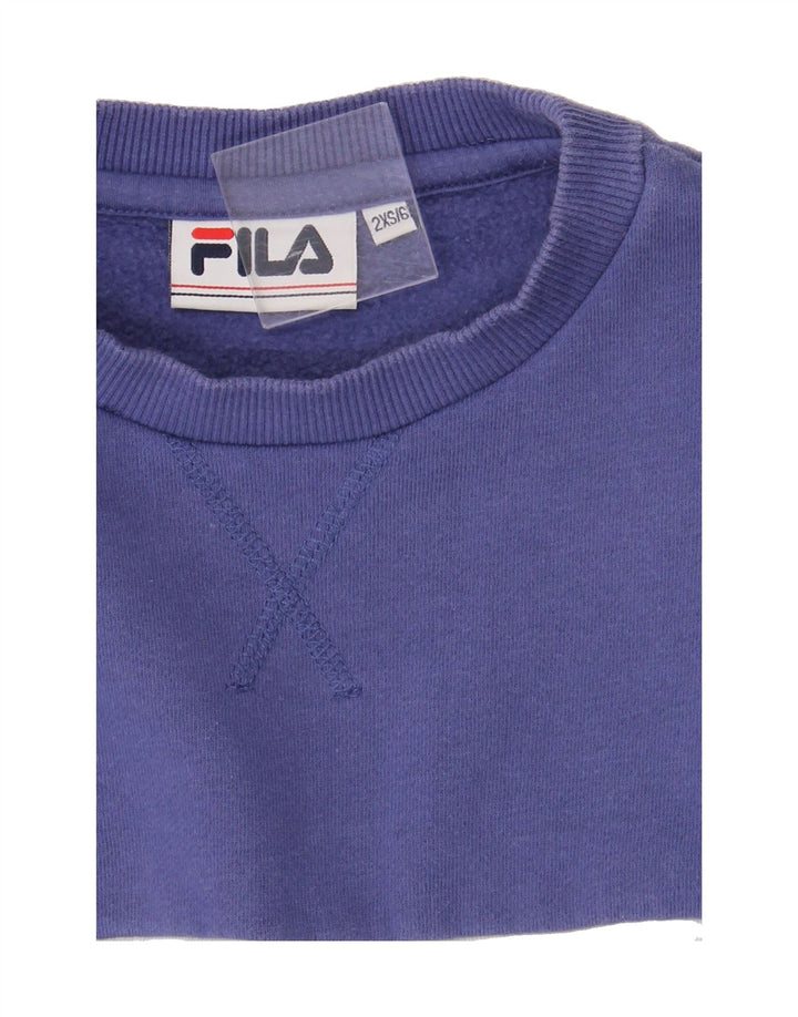 FILA Womens Graphic Sweatshirt Jumper UK 2 2XS Multicoloured Colourblock Vintage Fila and Second-Hand Fila from Messina Hembry 
