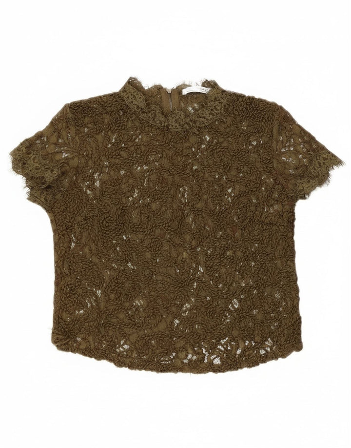 Bluză transparentă din dantelă pentru femei Zara UK 8 Small Khaki