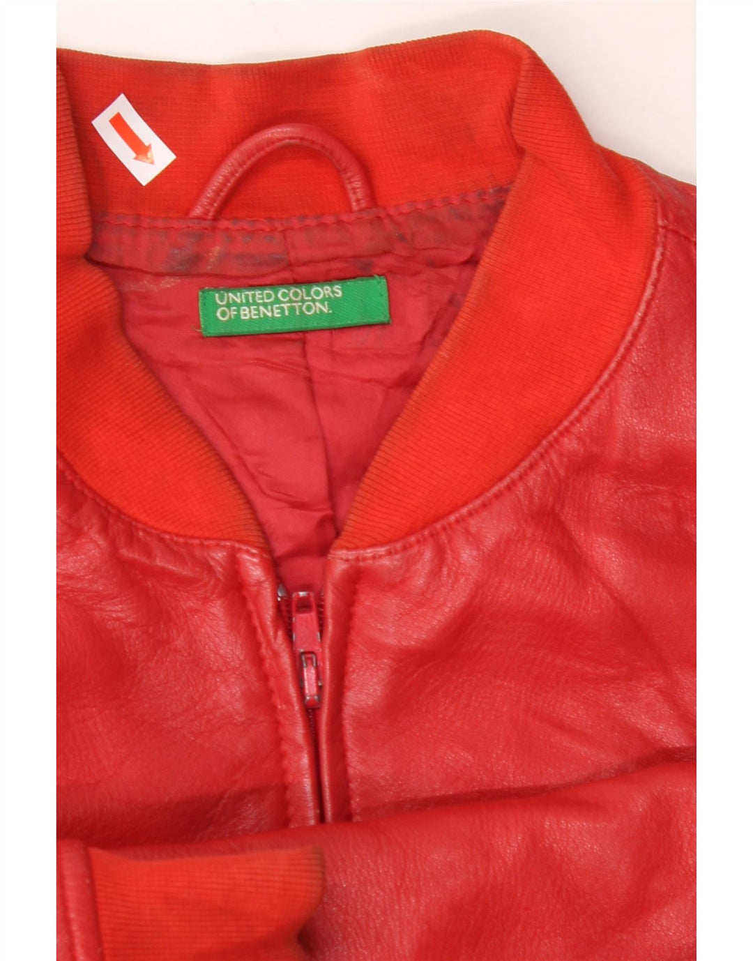 BENETTON Womens Leather Jacket UK 10 Small Red Leather