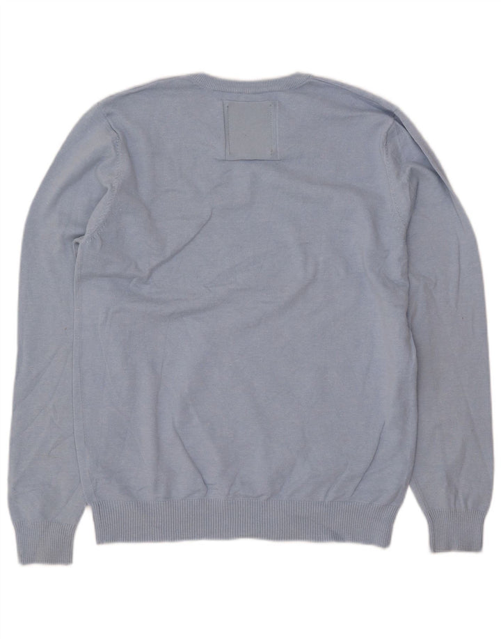 JACK & JONES Pulover cu decolteu în V pentru bărbați, mare, albastru acrilic