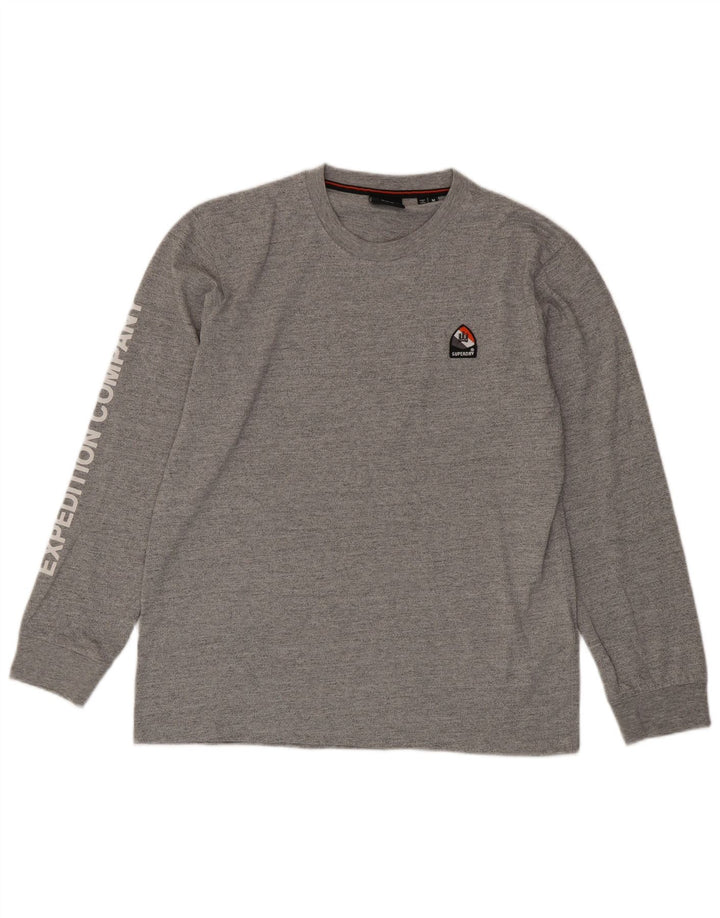 SUPERDRY Top grafic pentru bărbați cu mânecă lungă, gri mediu, bumbac cu pete