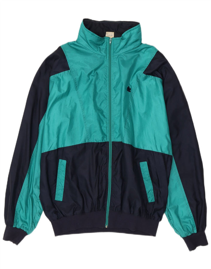 VINTAGE Mens Tracksuit Top Jacket 2XL Navy Blue Colourblock Polyamide