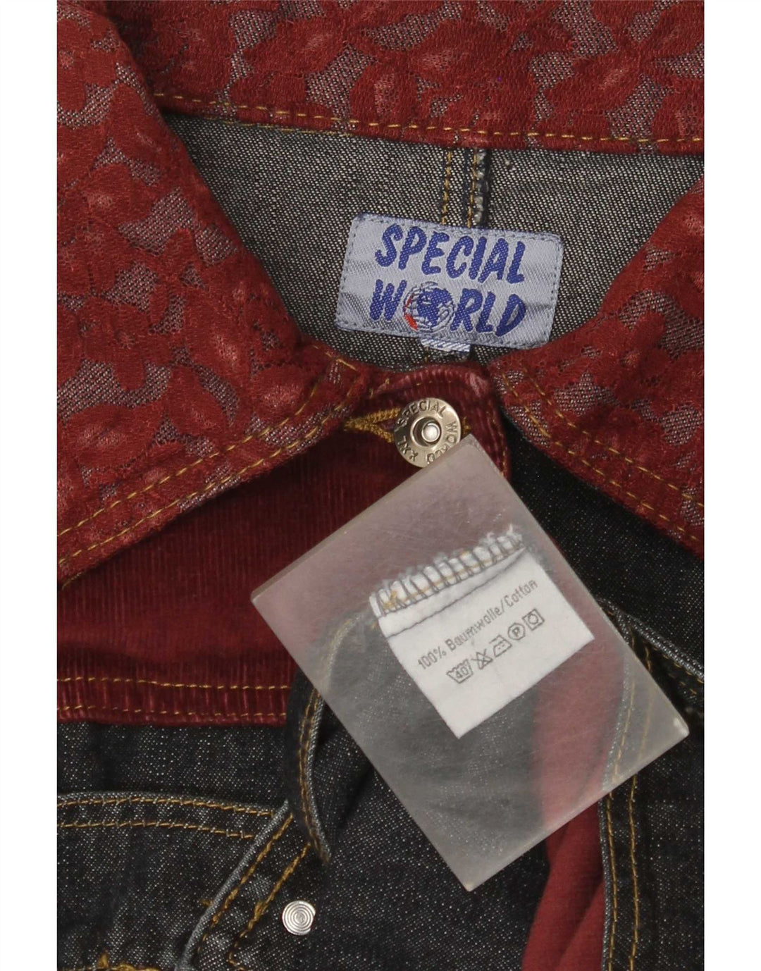 Jachetă de blugi vintage pentru femei UK 18 XL albastru din bumbac mozaic