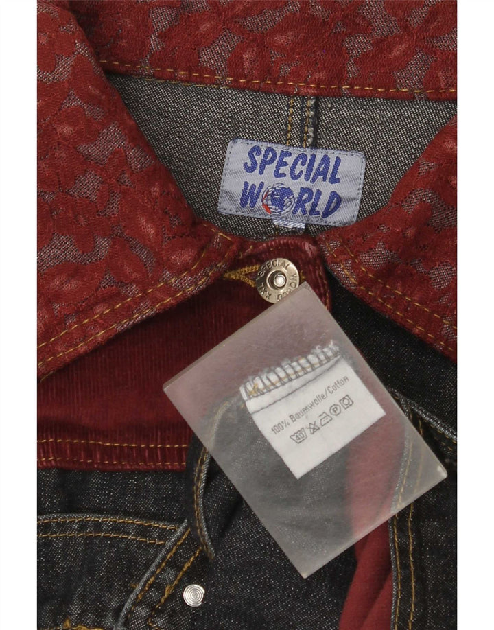 Jachetă de blugi vintage pentru femei UK 18 XL albastru din bumbac mozaic