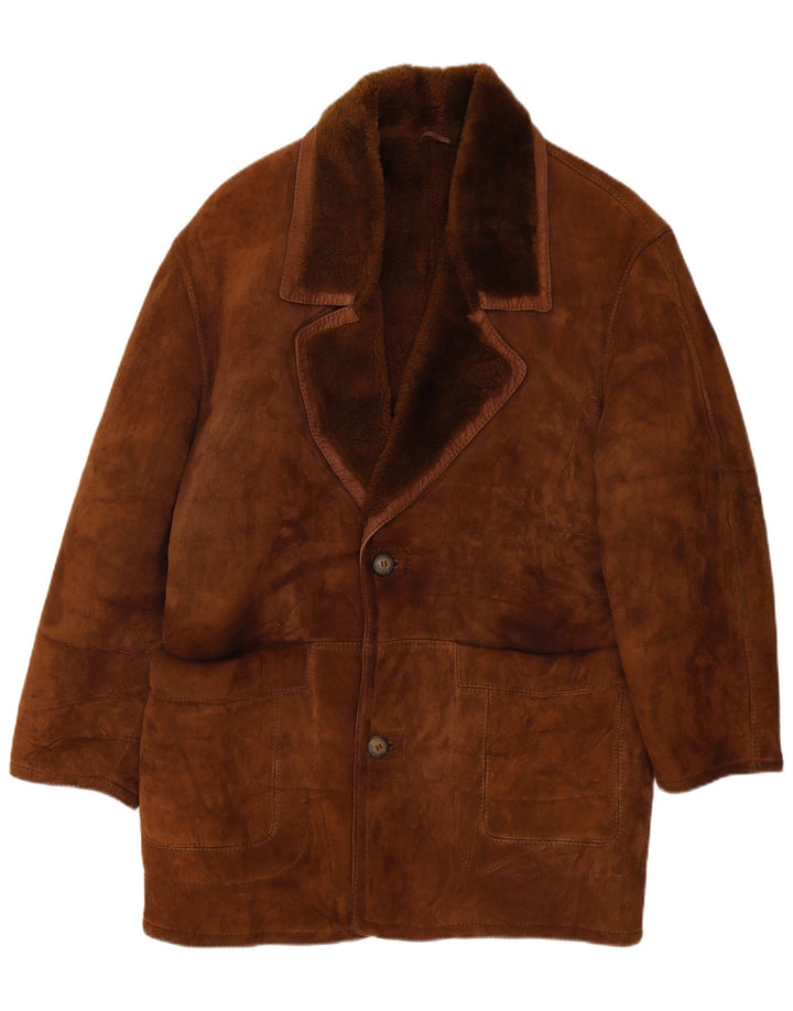 Pardesiu vintage pentru bărbați din shearling UK 40 mare maro