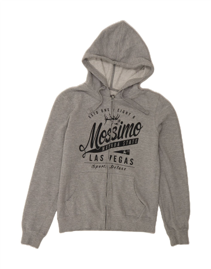 MOSSIMO Womens Graphic Zip Hoodie Sweater US 8 Medium Grey Cotton Vintage Mossimo and Second-Hand Mossimo from Messina Hembry 
