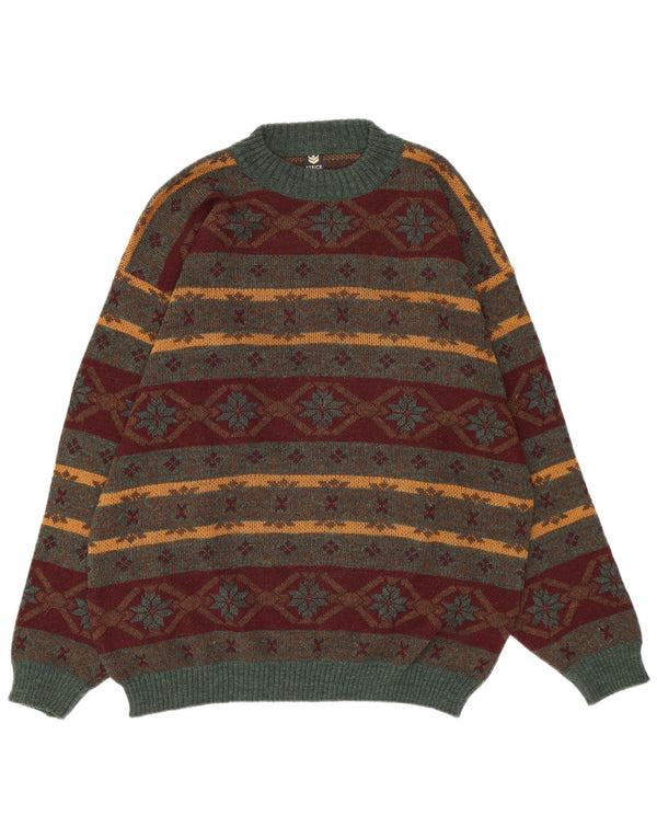 Pulover vintage pentru bărbați cu gâtul turnat XL multicolor Fair Isle acrilic