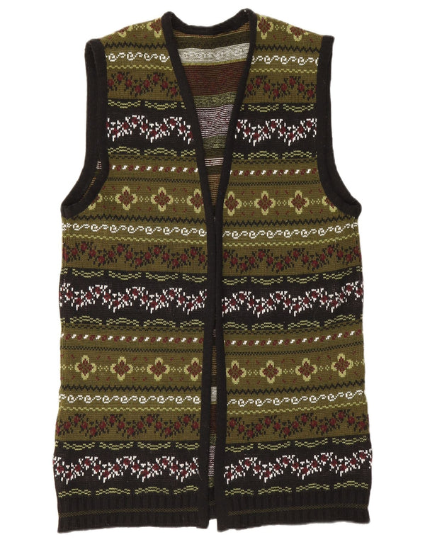 Pulover cardigan fără mâneci cu paragate vintage pentru femei UK 12 verde mediu