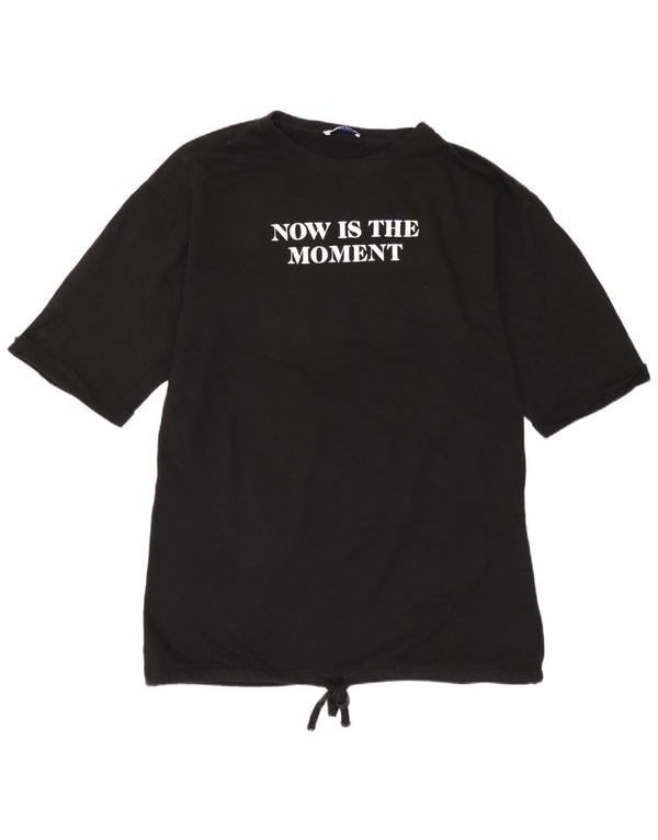 Tricou cu grafic pentru femei Zara UK 16 mare bumbac negru