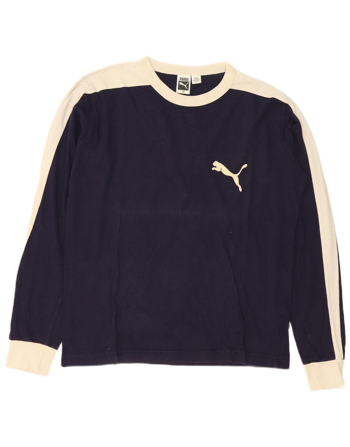 Top pentru bărbați Puma cu mânecă lungă, mediu bleumarin, bumbac color bloc
