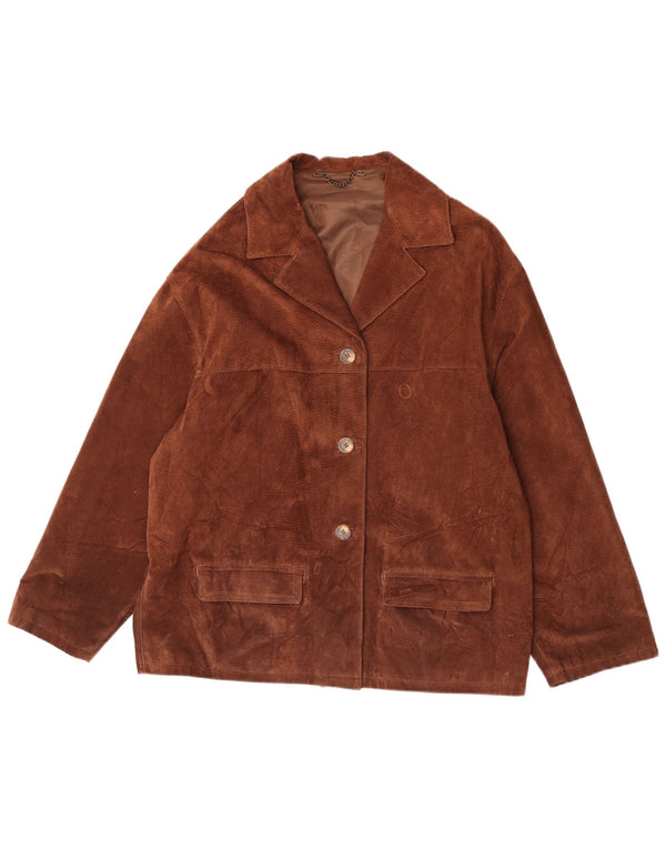 Jachetă vintage de damă cu 3 nasturi din piele intoarsa IT 48 XL din piele maro