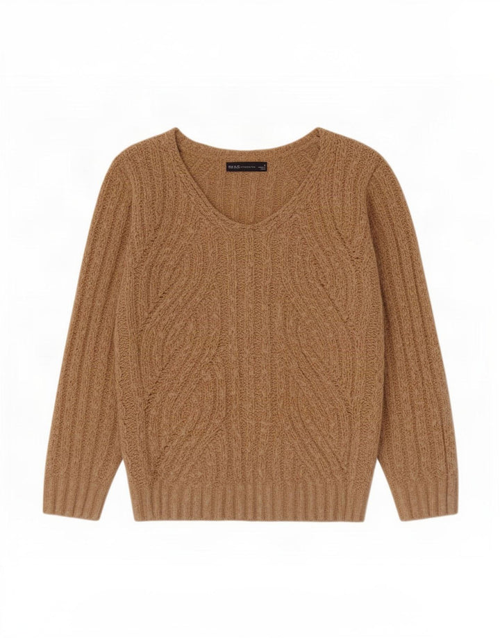 Pulover pentru femei Marks & Spencer cu decolteu în V UK 14 Medium Bej Poliester