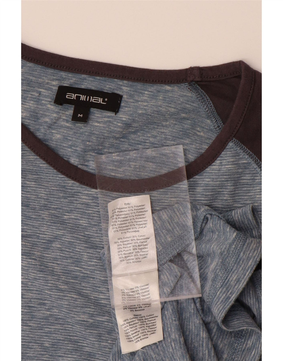 ANIMAL Mens T-Shirt Top Medium Blue Pinstripe Polyester Vintage Animal and Second-Hand Animal from Messina Hembry 