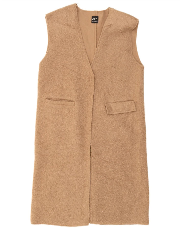 Gilet deschis pentru femei Zara UK 14 Medium Bej Poliester