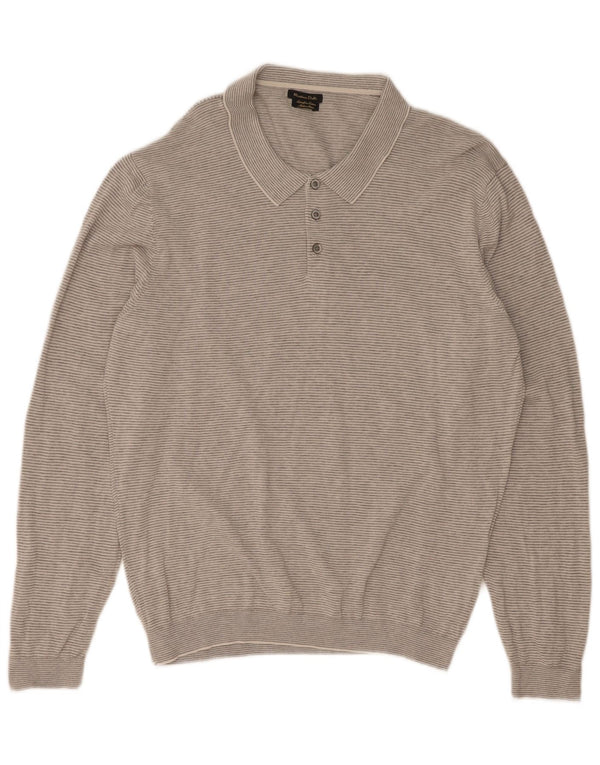 Pulover cu gât polo Massimo Dutti pentru bărbați, bumbac cu dungi gri 2XL