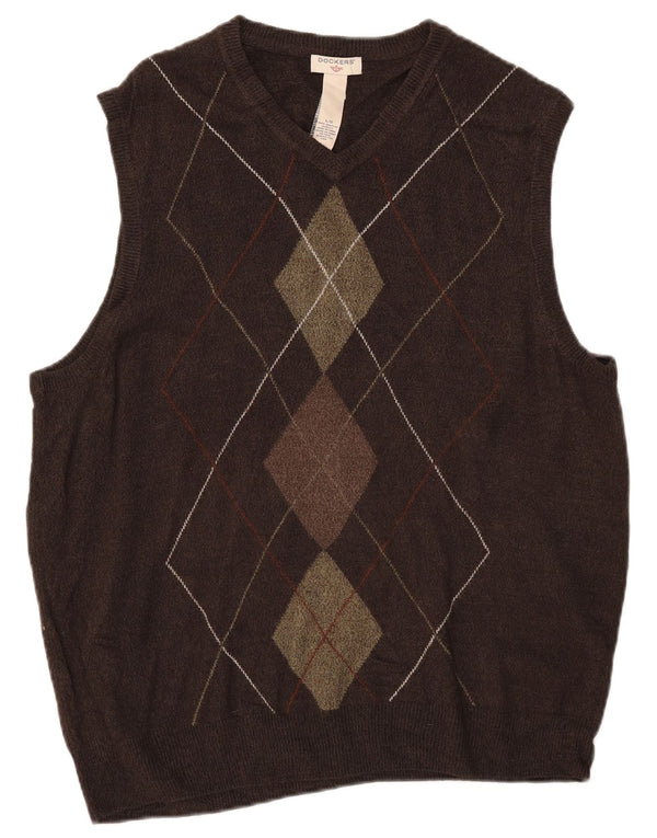 DOCKERS Vestă bărbătească Tank Top Maro Maro Argyle/Diamond Acrylic