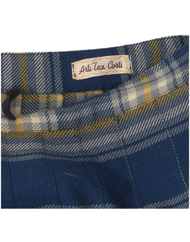 Fusta A-Line plisată cu talie înaltă pentru femei VINTAGE W26, carouri albastre mici