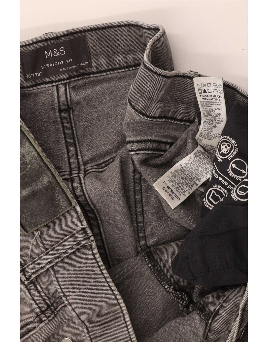 Blugi drepti pentru bărbați Marks & Spencer W36 L33 bumbac gri