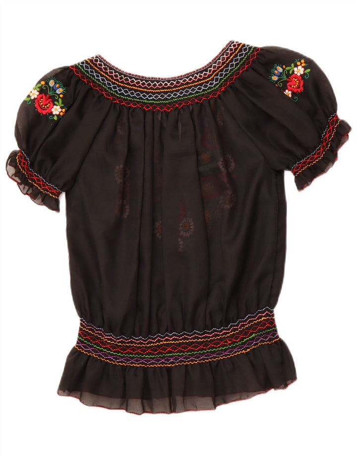 Bluză VINTAGE pentru femei See Through Top UK 16 Large Black Floral