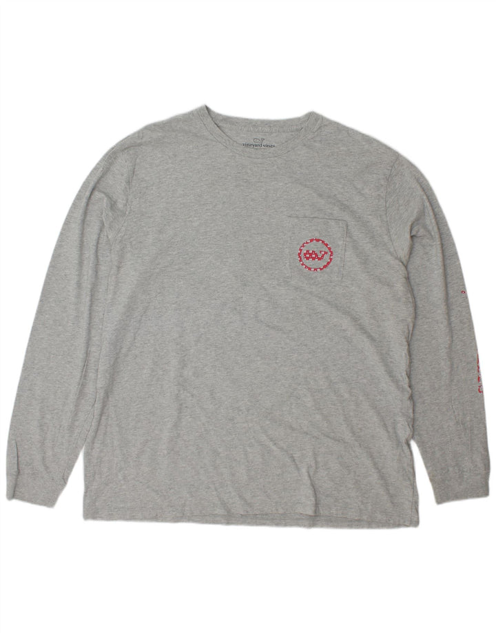 VINEYARD VINES Top grafic pentru bărbați cu mânecă lungă XL bumbac gri