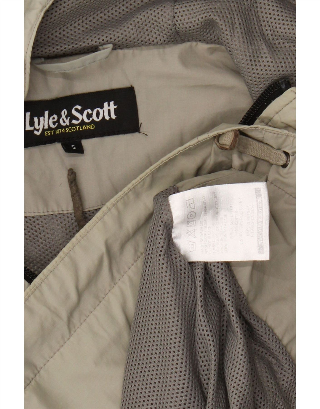 Jachetă de ploaie cu glugă Lyle & Scott pentru bărbați UK 36 Mic, bej, nailon