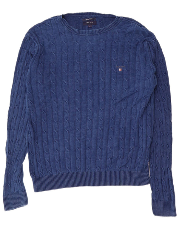 Gant Mens Indigo Boat Neck Jumper Sweater Large Navy Blue Cotton
