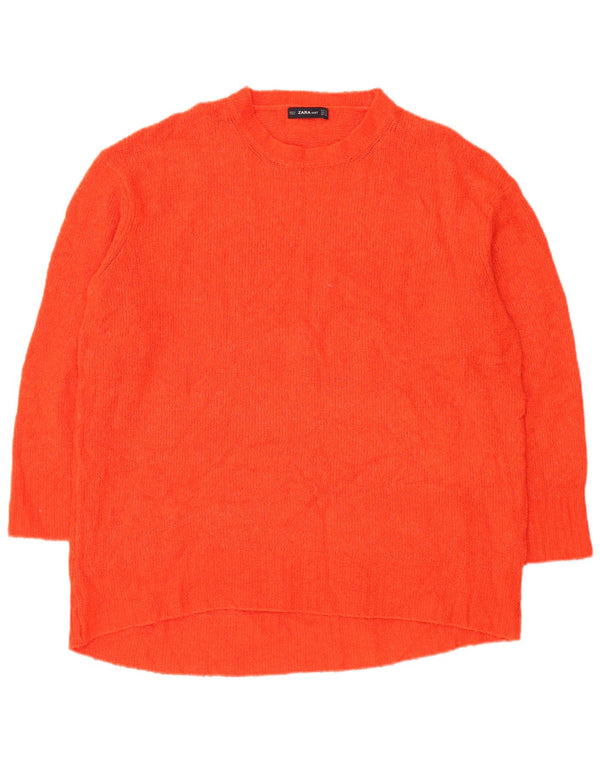 Zara Womens Longline Oversized Crew Neck Jumper Sweater UK 14 Medium Red