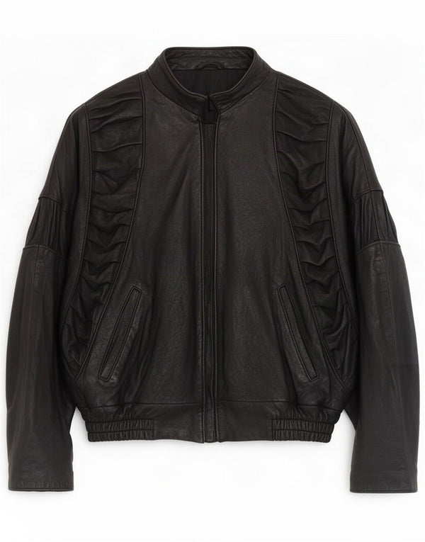Vintage Womens Oversized Leather Jacket UK 10 Small Black