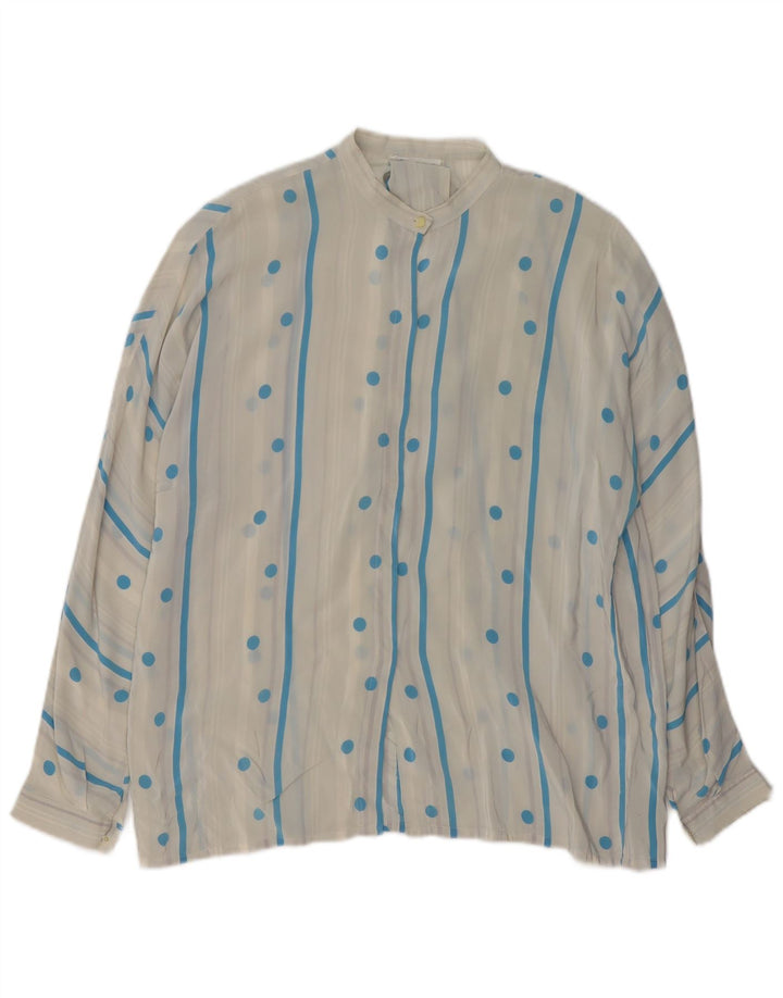 Bluză de cămașă vintage pentru femei UK 16, mare, albă, cu buline