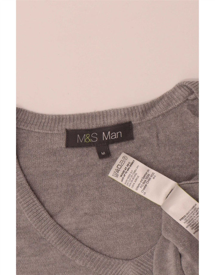 Pulover cu decolteu în V pentru bărbați Marks & Spencer, gri mediu acrilic