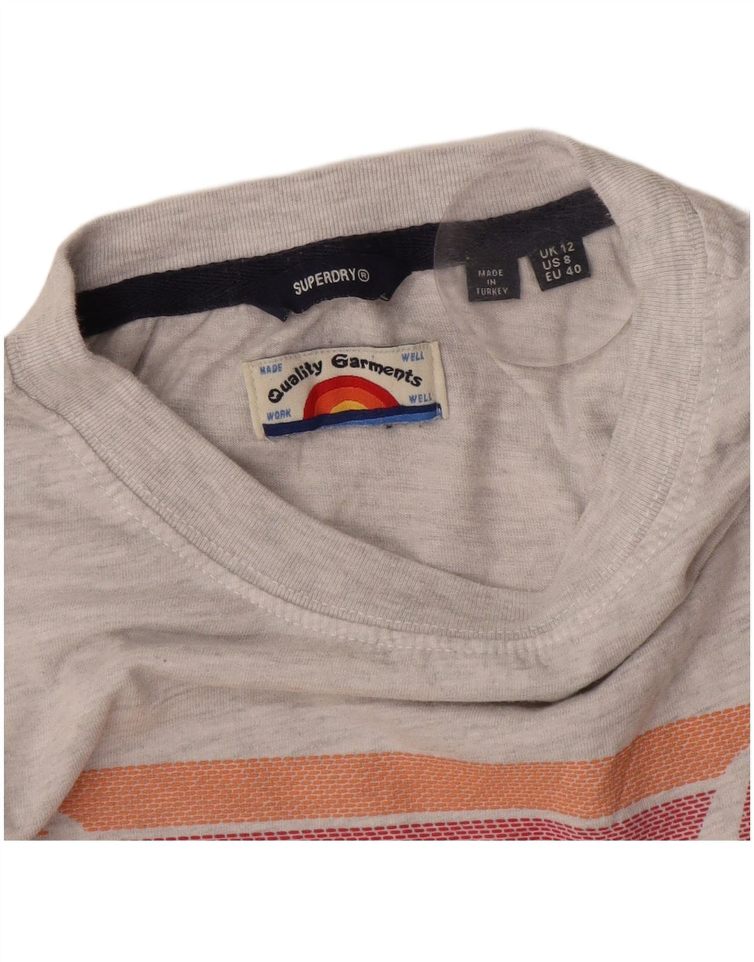 Tricou Superdry pentru femei Crop Graphic Top UK 12 Medium Gri cu dungi