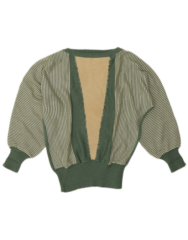 Vintage Womens Boat Neck Jumper Sweater UK 16 Large Green Striped