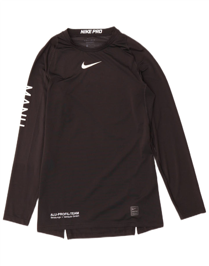 Top grafic Nike Dri Fit pentru bărbați cu mânecă lungă, mare, negru, poliester