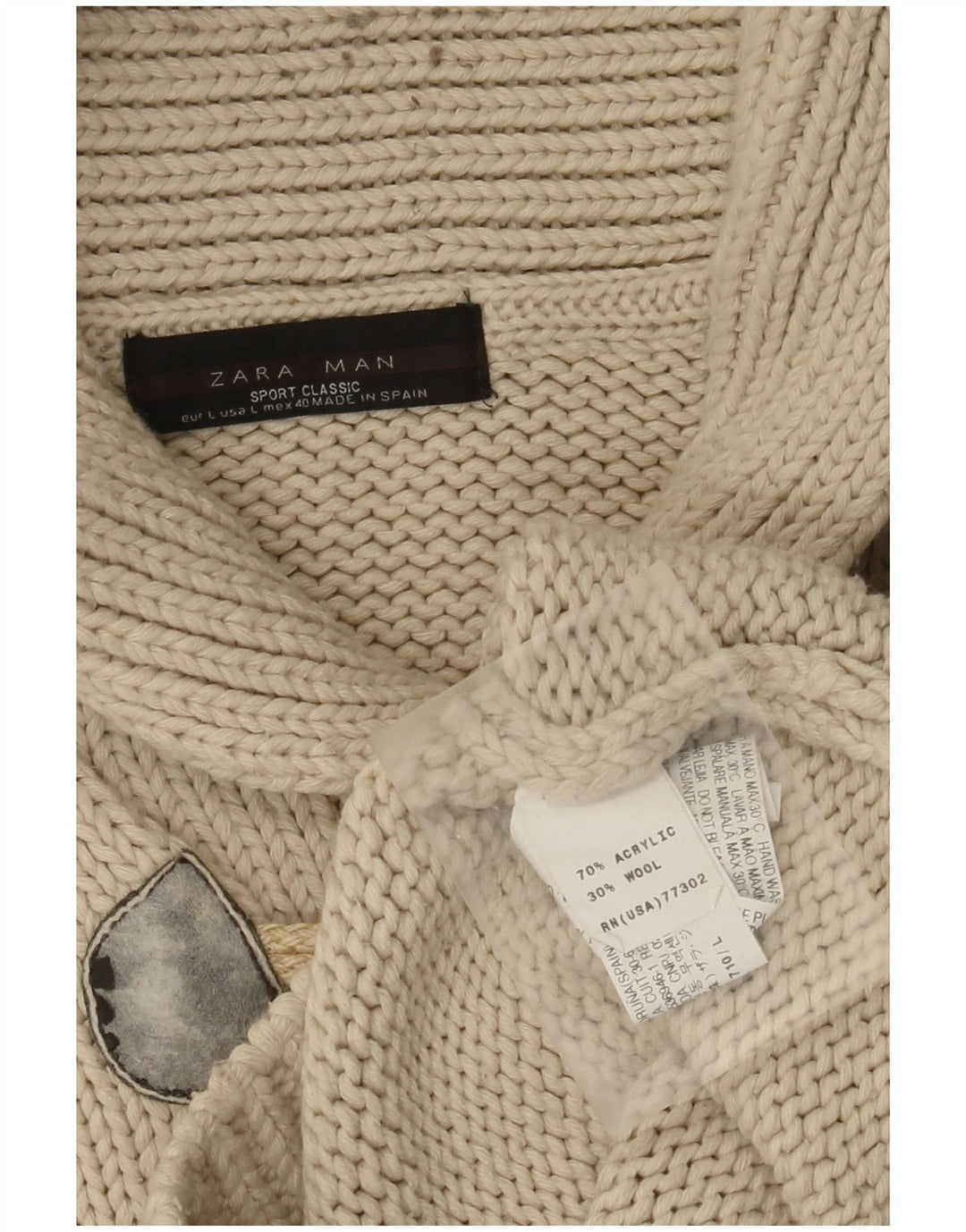 Pulover pentru bărbați Zara, cu gât șal, mare, acrilic, bej