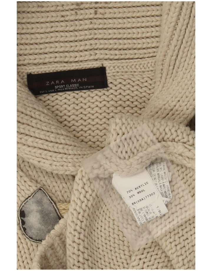 Pulover pentru bărbați Zara, cu gât șal, mare, acrilic, bej