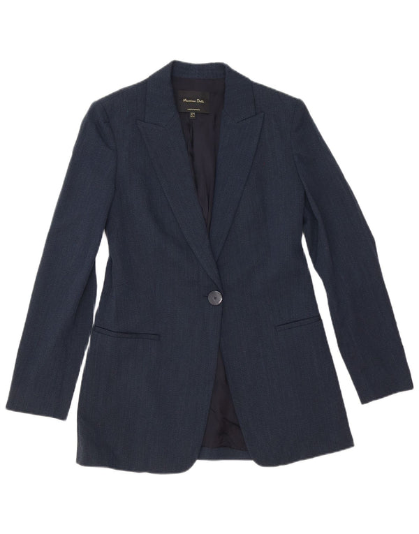 Massimo Dutti Womens 1 Button Blazer Jacket EU 36 XS Navy Blue Viscose