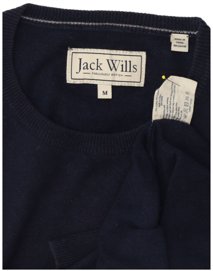 Pulover Jack Wills pentru bărbați cu gât roșu, bumbac mediu albastru bleumarin