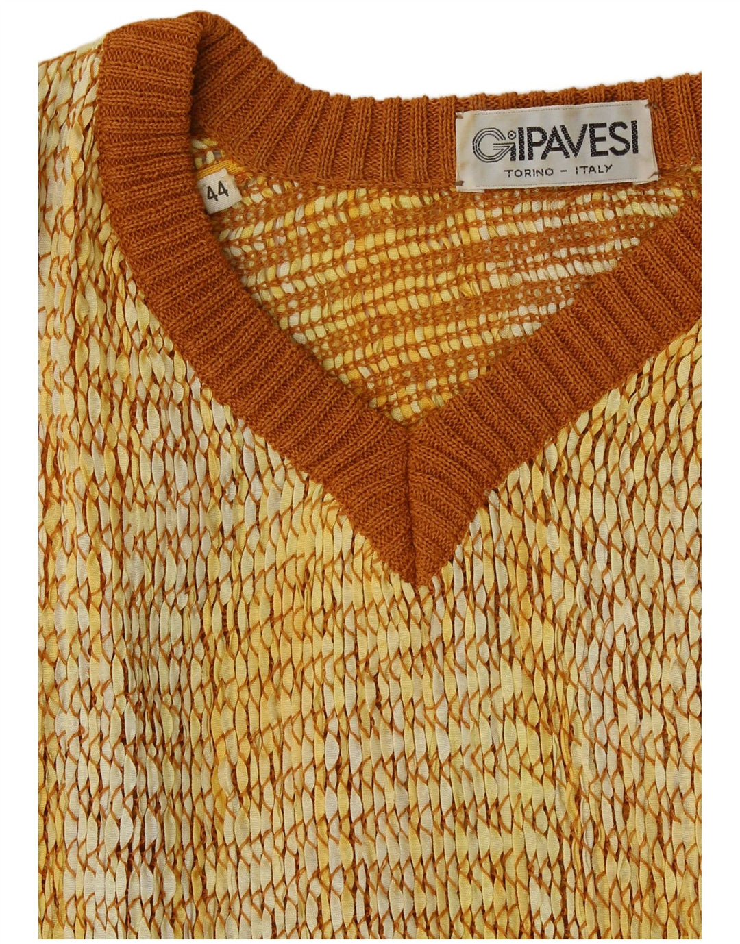 Pulover vintage pentru femei cu mânecă scurtă cu decolteu în V IT 44 Galben mediu