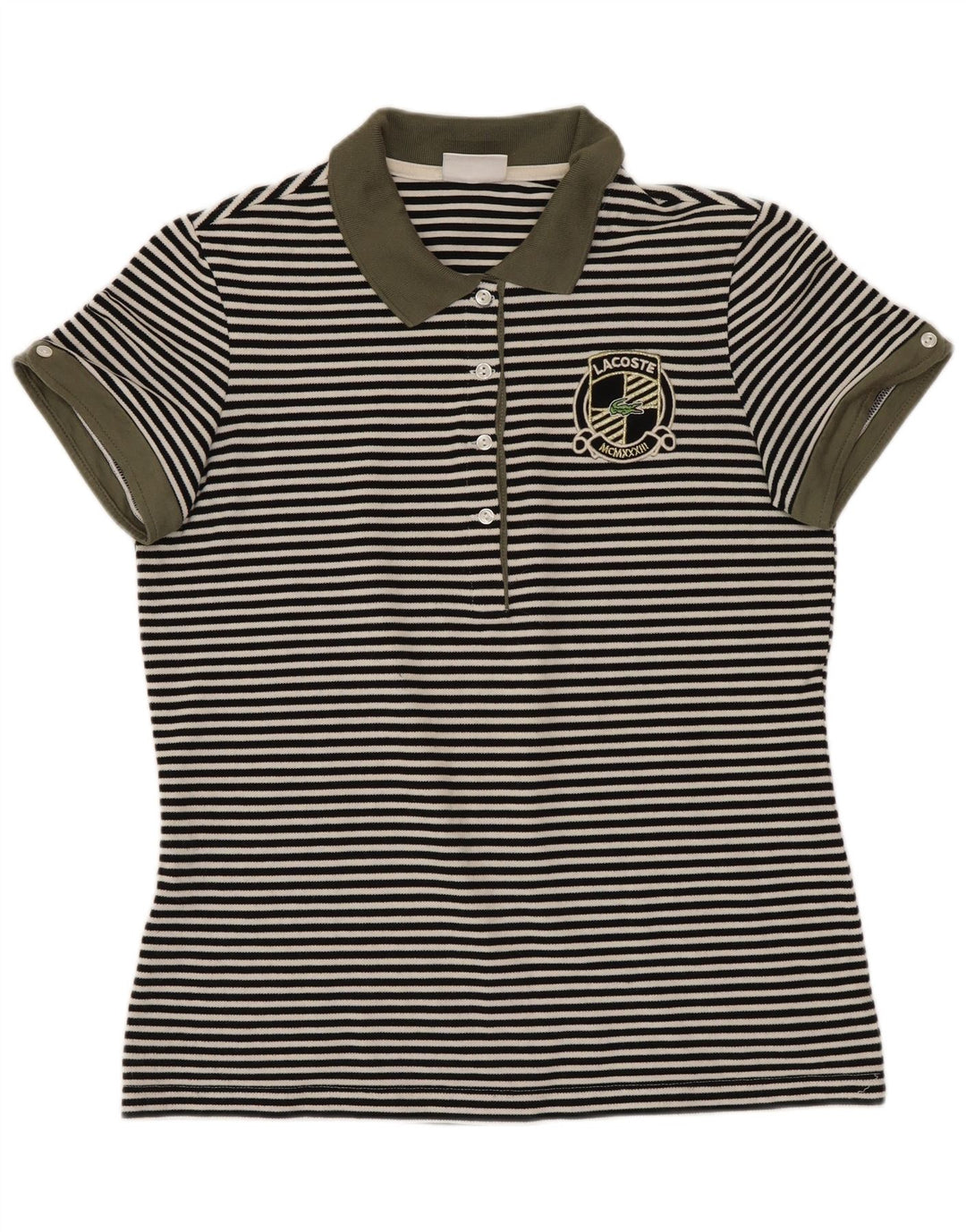 Tricou polo Lacoste pentru femei Mărimea 42, bumbac mare cu dungi negre
